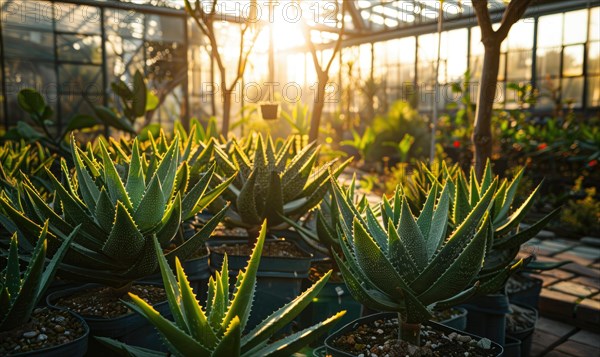 Aloe vera plants thriving in a botanical garden AI generated