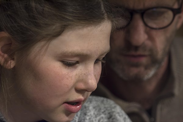 Portrait of daughter, 10 years, and father, Mecklenburg-Vorpommern, Germany, Europe