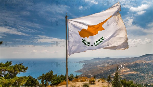 The flag of Cyprus flutters in the wind