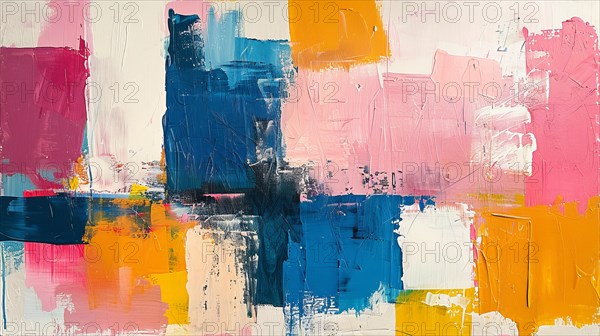 Abstract painting featuring bold brushstrokes and colorful cubic patterns, ai generated, AI generated