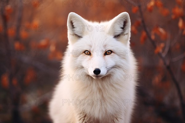 White albino fox in autumn forest. KI generiert, generiert, AI generated