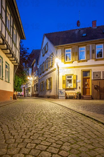 View of an old town, half-timbered houses and streets in a town. Seligenstadt am Main, Hesse Germany