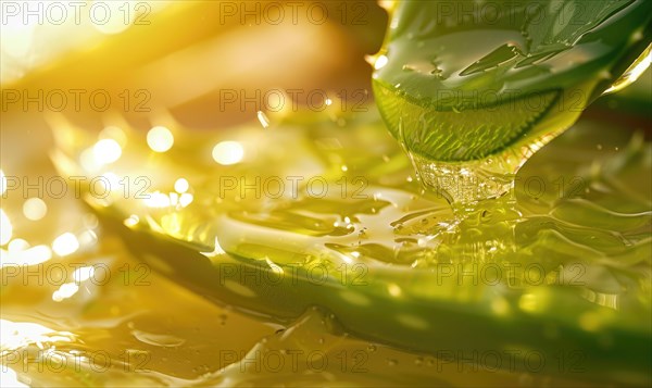 Close-up of cuted aloe vera leaf and water AI generated