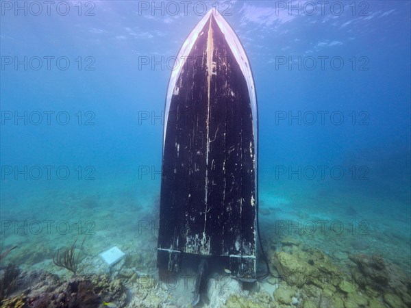 Upright wreck of sport fishing boat, dive site John Pennekamp Coral Reef State Park, Key Largo, Florida Keys, Florida, USA, North America