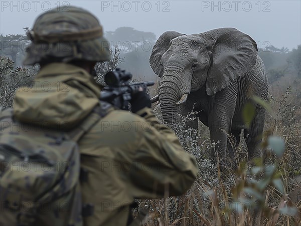 Elephant hunting in Africa, AI generated