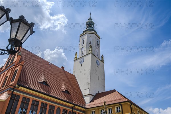 Historic Gothic and Renaissance town hall on the market square in Namyslow, Opole Voivodeship, Poland, Europe