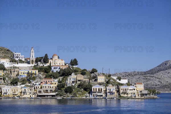 View of the town of Symi, Symi Island, Dodecanese, Greek Islands, Greece, Europe