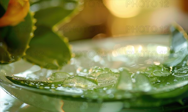 Close-up of aloe vera gel being extracted and blended with botanical oils and essences AI generated