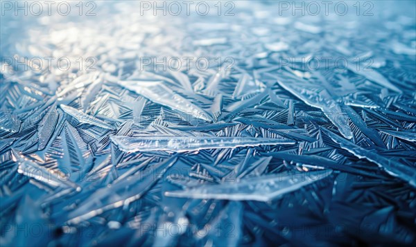 Close-up of icy patterns forming on the surface of a frozen lake AI generated
