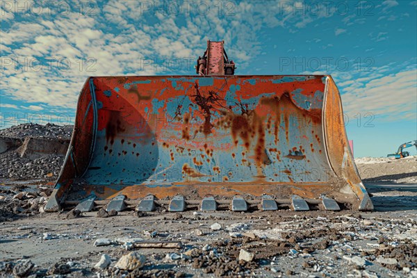 Close up of large shovel of bucket tractor. KI generiert, generiert, AI generated