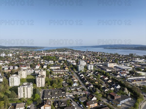 Aerial view of the town of Radolfzell on Lake Constance seen from the west, district of Constance, Baden-Wuerttemberg, Germany, Europe