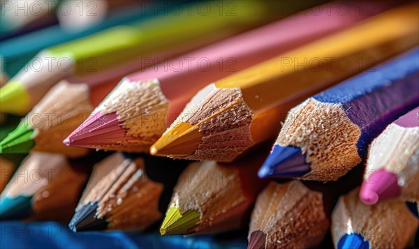 Close-up of a bunch of colored pencils, abstract background with colored pencils macro view AI generated