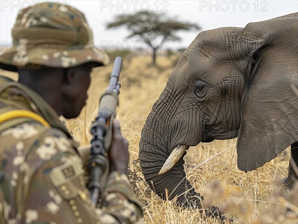 Elephant hunting in Africa, AI generated