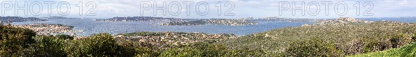 View of the coast at La Maddalena, panoramic photo, Palau, Sardinia, Italy, Oceania