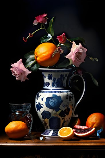 AI generated classic still life composition featuring timeless art elements