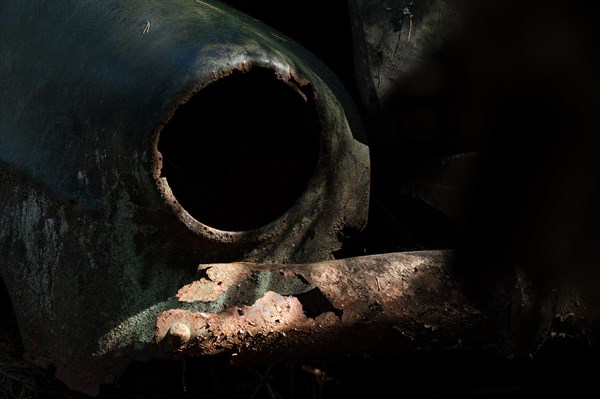 Rust on car bodywork, Kyrkoe Mosse car cemetery, Ryd, Tingsryd, Kronobergs laen, Sweden, Europe