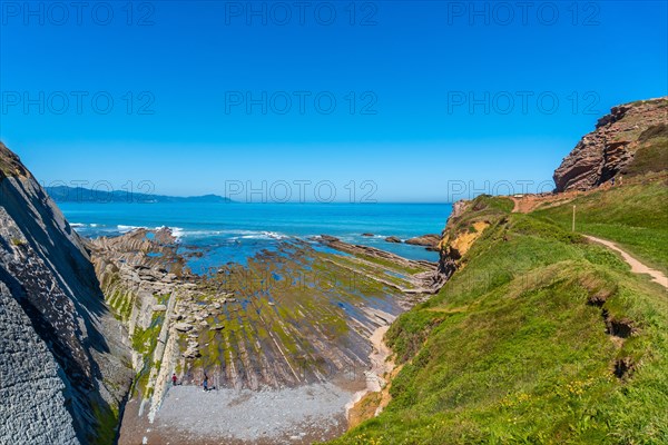 Cala Algorri with a coastal landscape in the flysch of Zumaia without people, Gipuzkoa. Basque Country