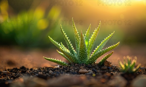 An aloe vera plant flourishing in a desert garden AI generated