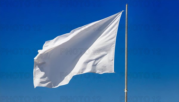 Parliamentary flag, also parliamentary flag or white flag fluttering in the wind, protective sign of the international law of war, surrender, renunciation of resistance