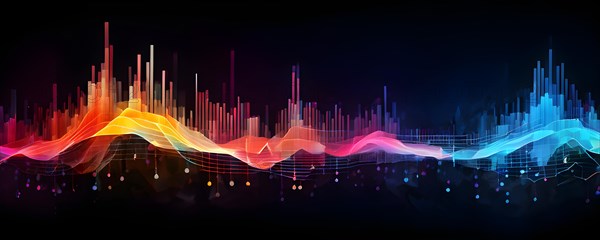 AI generated abstract art conveying sound waves and digital particles