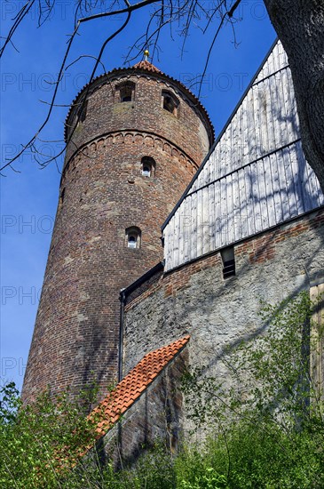 Brick tower of St Blasius Church, Kaufbeuern, Allgaeu, Swabia, Bavaria, Germany, Europe