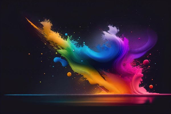 Colorful paint splashes on black background. Abstract vector illustration. ai generative, AI generated