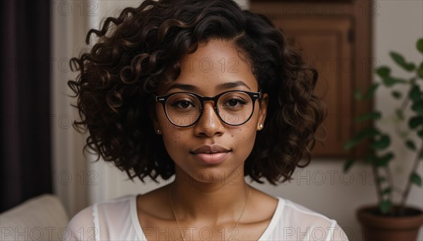 Portrait of a beautiful young african american woman in eyeglasses outdoors. ai generative, AI generated