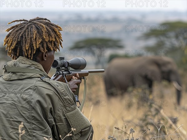 Elephant hunting in Africa, AI generated