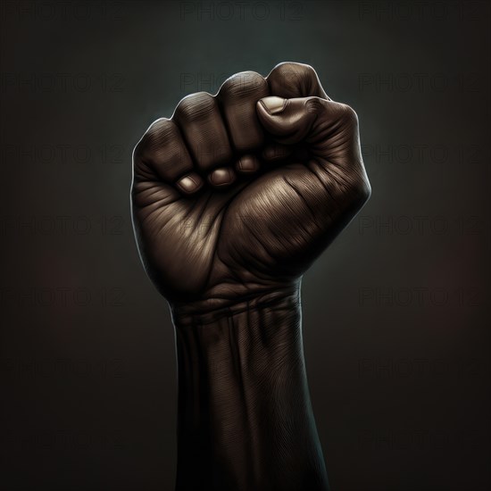 Upward fist of an African American hand. Generative AI image, AI generated