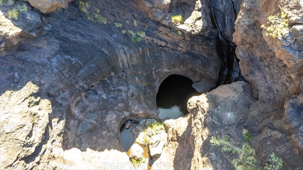 Beautiful aerial landscape of Charco Azul in the Podemos to Agaete in Gran Canaria, Canary Islands