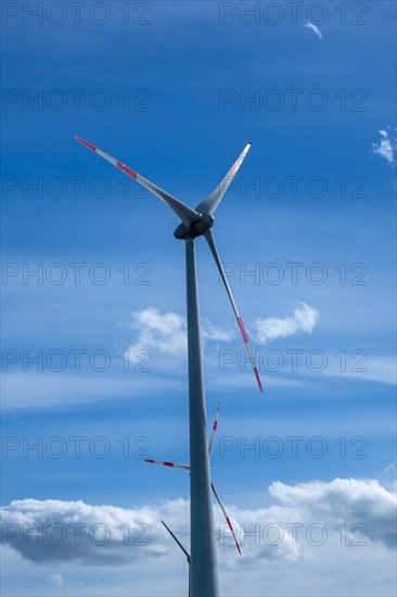 Wind turbines near the Avacon substation Helmstedt, Helmstedt, Lower Saxony, Germany, Europe