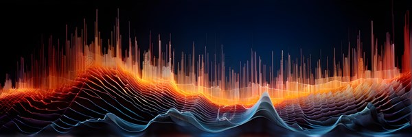 AI generated abstract art conveying sound waves and digital particles