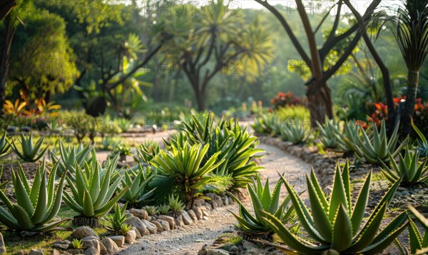 Aloe vera plants thriving in a botanical garden AI generated