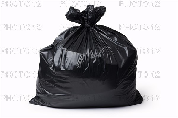 Black waste bag on white background. KI generiert, generiert, AI generated