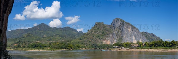 Panorama over the Mekong at the Pak Ou Caves, Luang Prabang Province, Laos, Asia