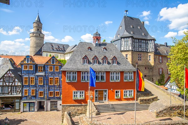 View of an old town, half-timbered houses and streets in a town. Idstein in the Taunus, Hesse Germany