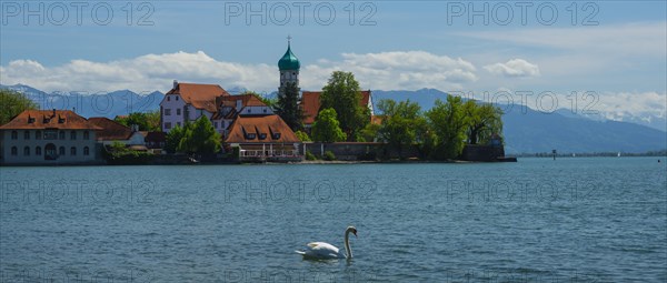 Baroque Church of St George and Castle, moated castle, Lake Constance, Bavaria, Germany, Europe