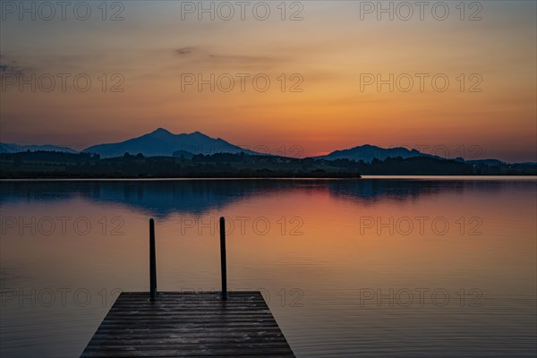 Sunset, Hopfensee, Hopfen am See, near Fuessen, Ostallgaeu, Allgaeu, Bavaria, Germany, Europe