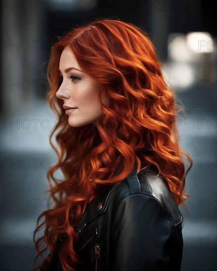 Portrait of a beautiful red-haired girl with long hair. ai generative, AI generated