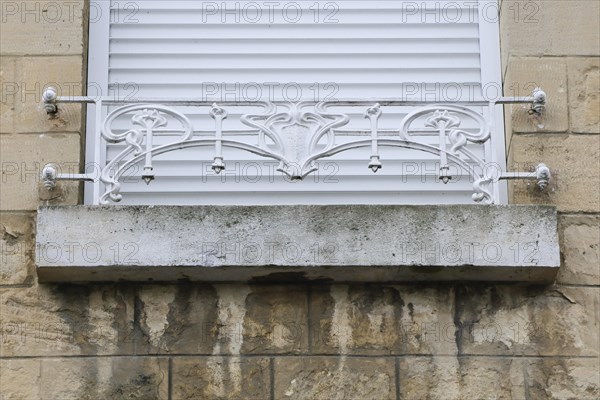 Window railings and balconies on residential buildings designed by Hector Guimard in the Art Nouveau style and produced in the municipal metal foundry Fonderies de Saint-Dizier, Saint-Dizier, Haute-Marne department, Grand Est region, France, Europe