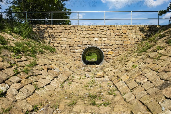 Dry, stone-built canal and continuous canal pipe, Pillnitz, Dresden, Saxony, Germany, Europe
