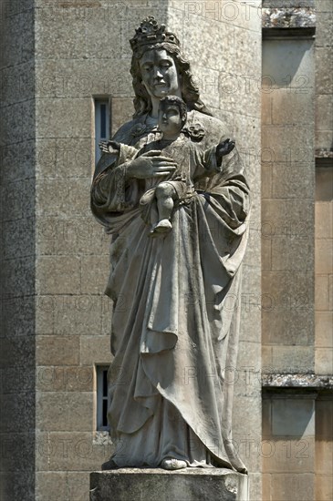 Sculpture of the Virgin Mary in front of Notre Dame de l'Assomption Cathedral, Lucon, Vendee, France, Europe