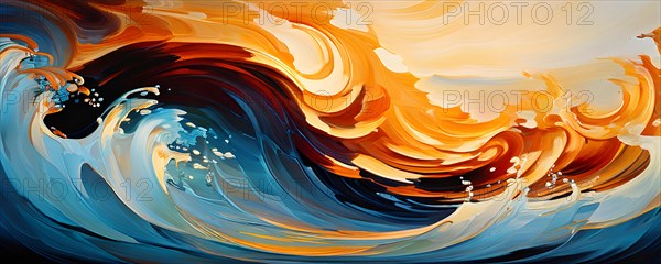 AI generated digital waves ripple across the canvas coalescing with the timeless strokes of a classic painting