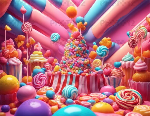 Abstract and fantastic background of colorful candies, AI generated