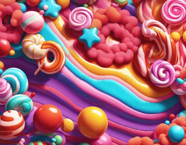 Abstract and fantastic background of colorful candies, AI generated