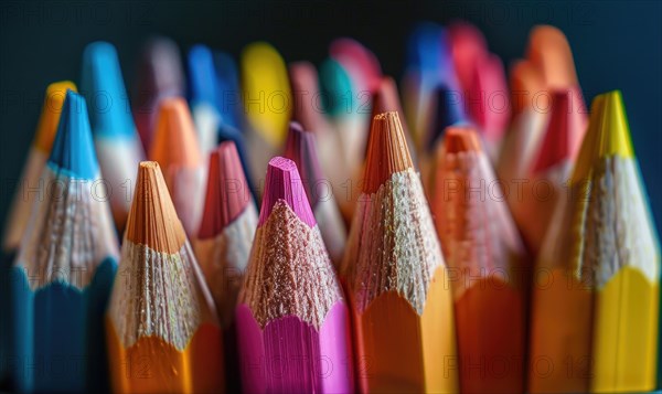 Close-up of sharpened colored pencils in a holder AI generated