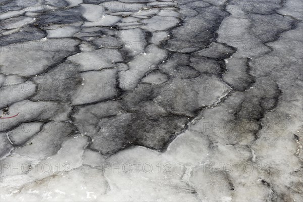 Winter, ice pattern formation, Chateauguay River, Province of Quebec, Canada, North America