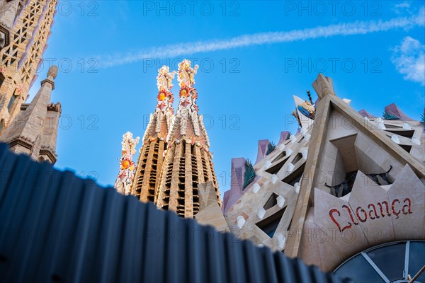 Passion facade of the Sagrada Familia basilica under construction, Roman Catholic basilica by Antoni Gaudi in Barcelona, Spain, Europe