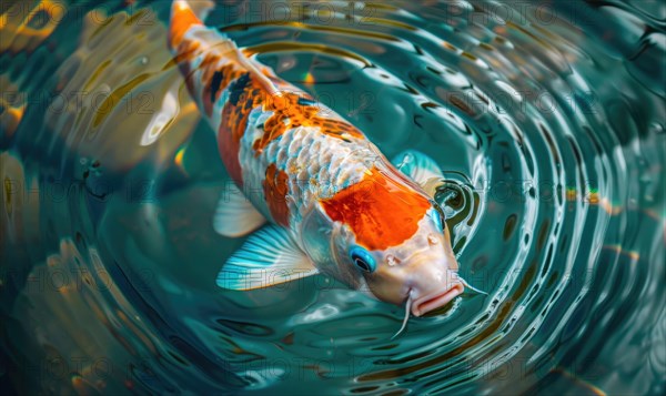 Close-up of colorful koi fish swimming in the clear waters of a spring lake AI generated