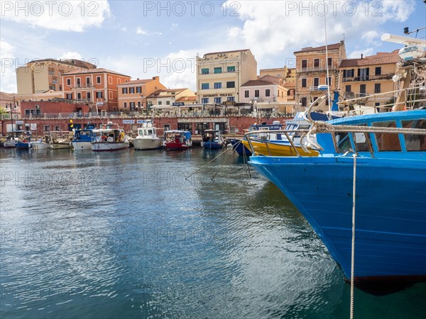 Colourful boats in the harbour, Maddalena, Isola La Maddalena, Sardinia, Italy, Europe